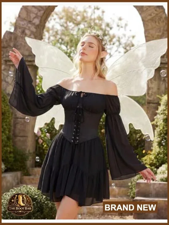 Renaissance Corset Top Off Shoulder Long Sleeve Blouse Slim Fit Polyester - Picture 2 of 7